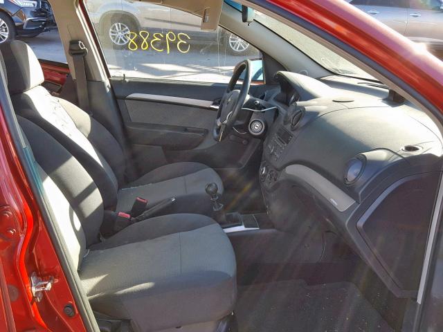 KL1TD66E59B317885 - 2009 CHEVROLET AVEO LS RED photo 5