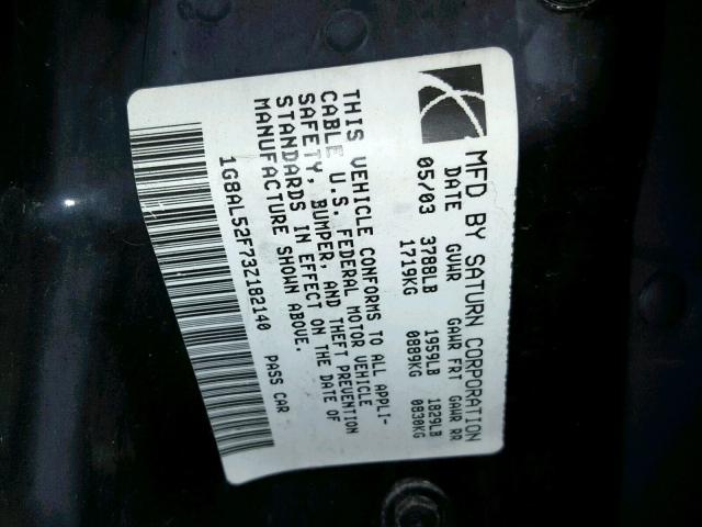 1G8AL52F73Z182140 - 2003 SATURN ION LEVEL BLACK photo 10