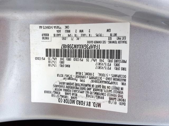 1FAHP3GNXAW208487 - 2010 FORD FOCUS SES SILVER photo 10