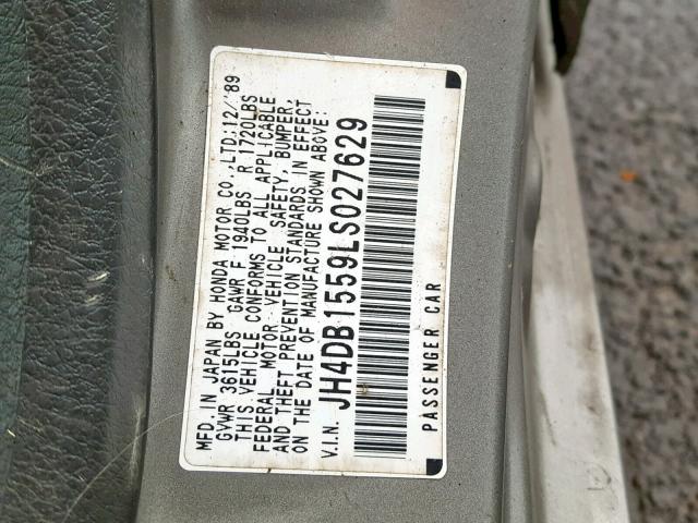 JH4DB1559LS027629 - 1990 ACURA INTEGRA LS GRAY photo 10