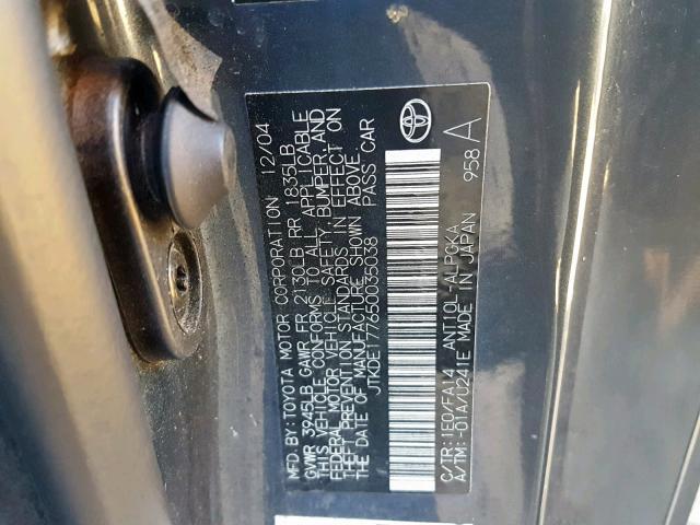 JTKDE177650035038 - 2005 TOYOTA SCION TC შავი ფოტო 10