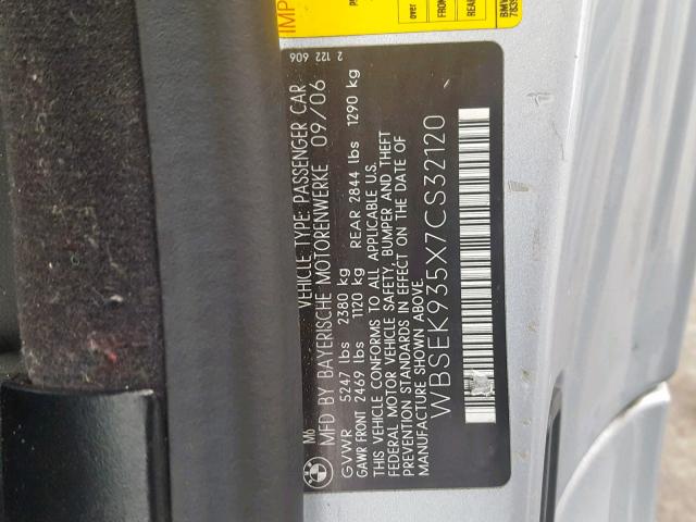 WBSEK935X7CS32120 - 2007 BMW M6 SILVER photo 10