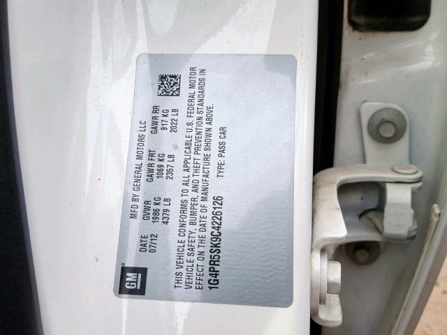 1G4PR5SK9C4226126 - 2012 BUICK VERANO CON WHITE photo 10