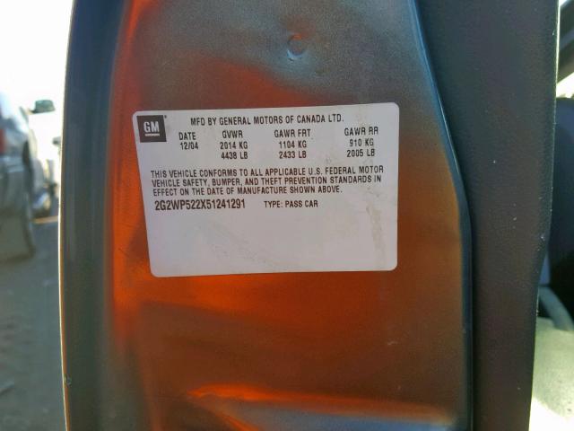 2G2WP522X51241291 - 2005 PONTIAC GRAND PRIX GRAY photo 10