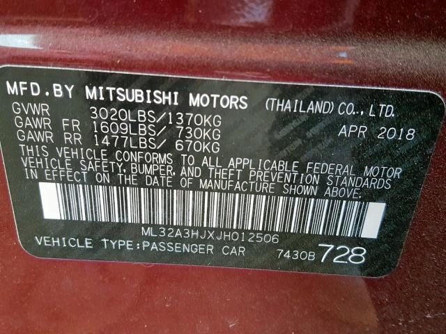 ML32A3HJXJH012506 - 2018 MITSUBISHI MIRAGE ES MAROON photo 10