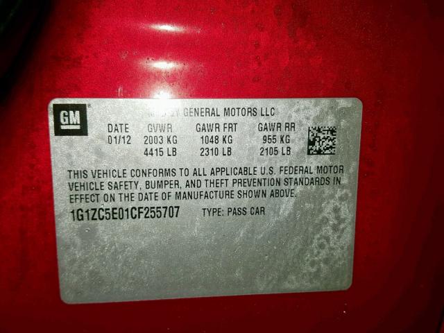 1G1ZC5E01CF255707 - 2012 CHEVROLET MALIBU 1LT RED photo 10