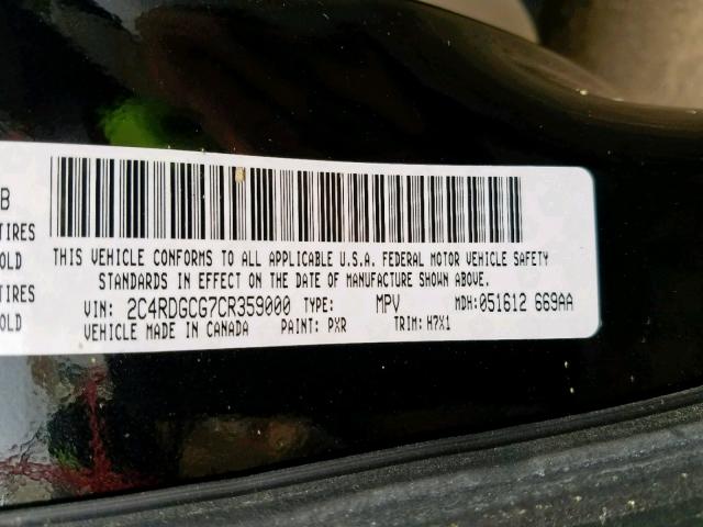 2C4RDGCG7CR359000 - 2012 DODGE GRAND CARA BLACK photo 10