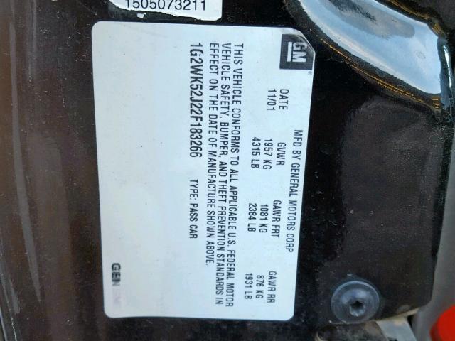 1G2WK52J22F183266 - 2002 PONTIAC GRAND PRIX BLACK photo 10