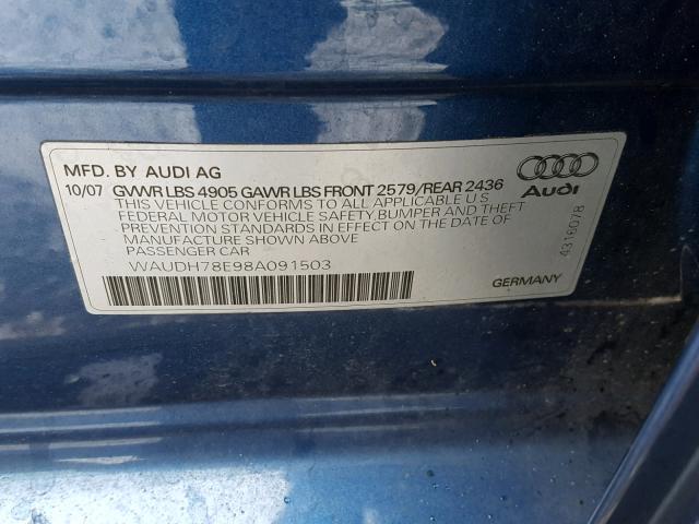 WAUDH78E98A091503 - 2008 AUDI A4 3.2 QUA BLUE photo 10