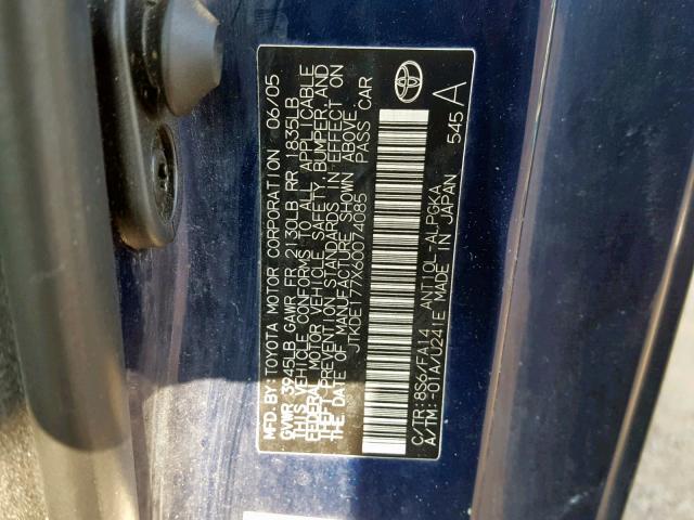 JTKDE177X60074085 - 2006 TOYOTA SCION TC Mavi foto 10