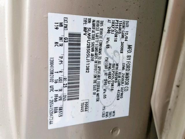 5LMFU28505LJ11382 - 2005 LINCOLN NAVIGATOR Қоңыр фото 10