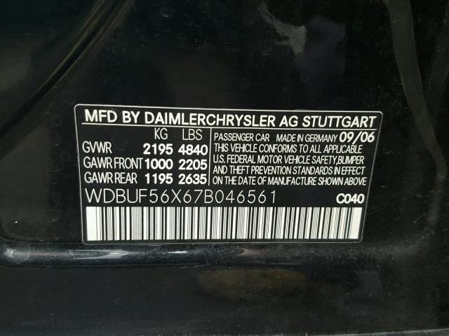 WDBUF56X67B046561 - 2007 MERCEDES-BENZ E 350 BLACK photo 10