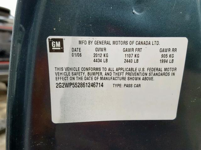 2G2WP552861246714 - 2006 PONTIAC GRAND PRIX BLUE photo 10