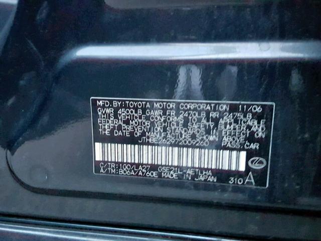 JTHBE262972009260 - 2007 LEXUS IS 350 BLUE photo 10