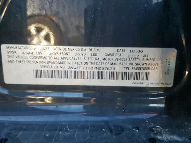 3VWEF71K27M057673 - 2007 VOLKSWAGEN JETTA WOLF BLACK photo 10