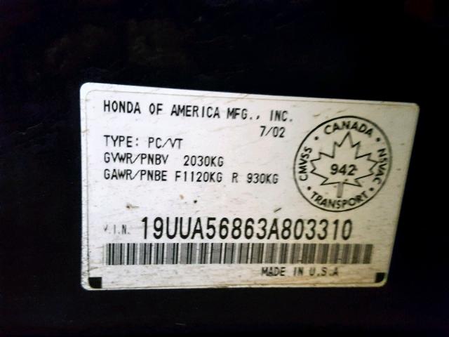 19UUA56863A803310 - 2003 ACURA 3.2TL TYPE BLUE photo 10