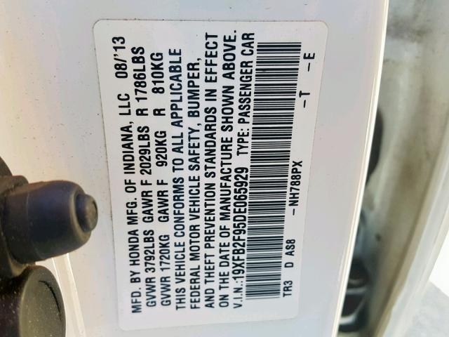 19XFB2F95DE065929 - 2013 HONDA CIVIC EXL WHITE photo 10