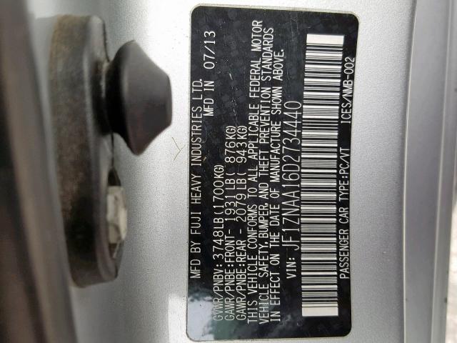 JF1ZNAA16D2734440 - 2013 TOYOTA SCION FR-S SILVER photo 10