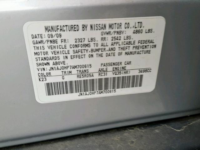 JN1AJ0HP7AM700615 - 2010 INFINITI EX35 BASE SILVER photo 10