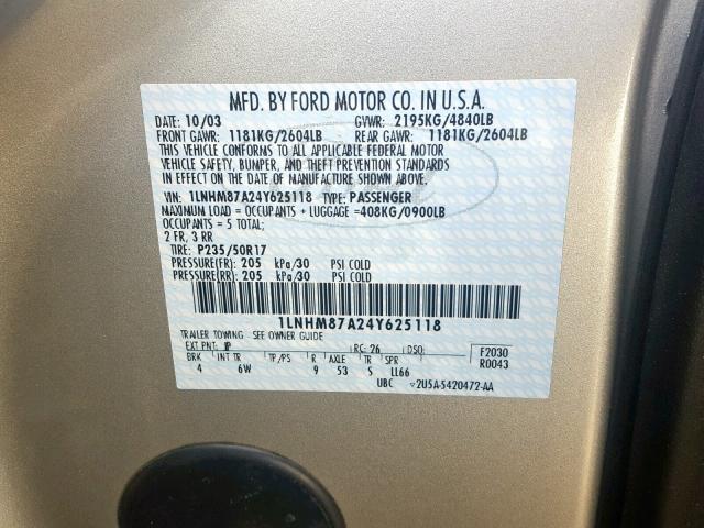 1LNHM87A24Y625118 - 2004 LINCOLN LS GRAY photo 10