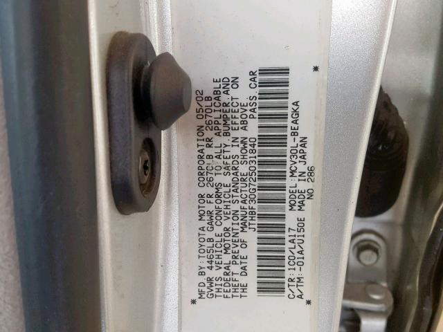 JTHBF30G725031840 - 2002 LEXUS ES 300 SILVER photo 10