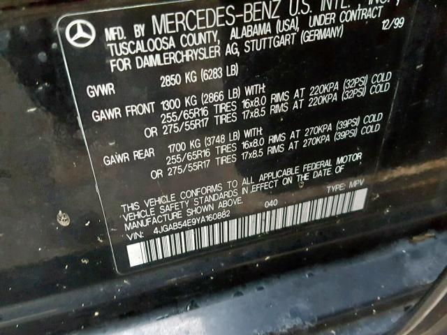 4JGAB54E9YA160882 - 2000 MERCEDES-BENZ ML 320 BLACK photo 10