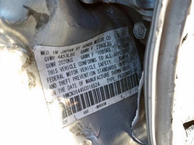 JHMCN36445C016524 - 2005 HONDA ACCORD HYB SILVER photo 10