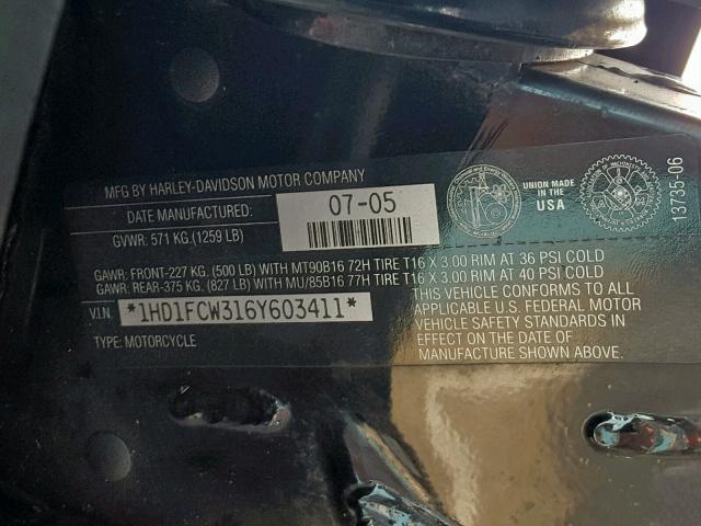 1HD1FCW316Y603411 - 2006 HARLEY-DAVIDSON FLHTCUI 蓝色 照片 10