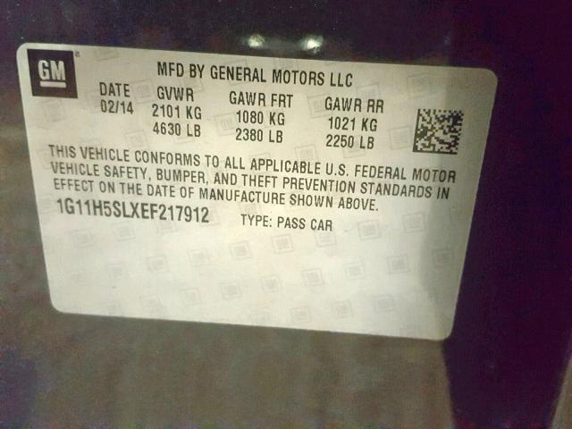 1G11H5SLXEF217912 - 2014 CHEVROLET MALIBU LTZ შავი ფოტო 10