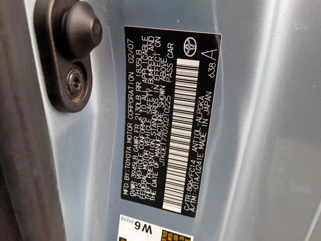 JTKDE177070210225 - 2007 TOYOTA SCION TC 蓝色 照片 10