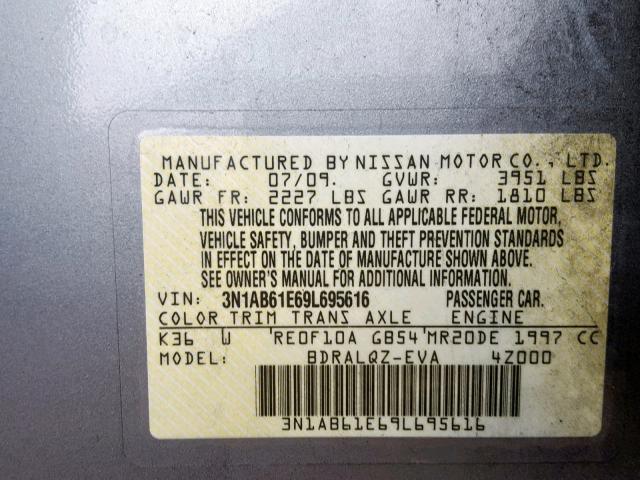 3N1AB61E69L695616 - 2009 NISSAN SENTRA 2.0 SILVER photo 10