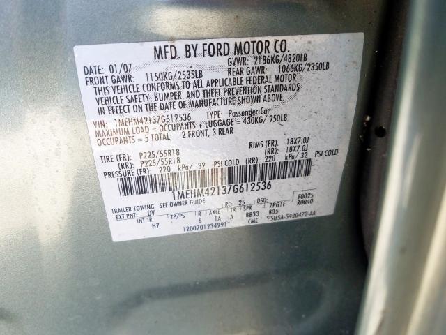 1MEHM42137G612536 - 2007 MERCURY MONTEGO PR 绿色 照片 10