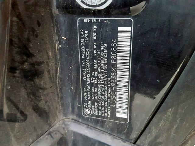 4USCH9335XLF80884 - 1999 BMW Z3 2.3 BLACK photo 10