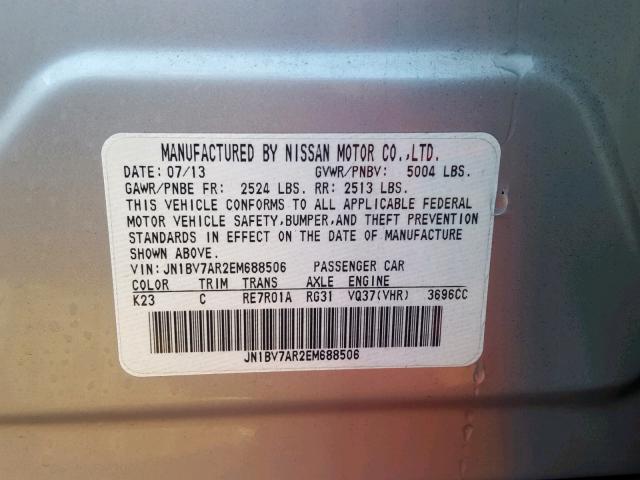 JN1BV7AR2EM688506 - 2014 INFINITI Q50 BASE SILVER photo 10