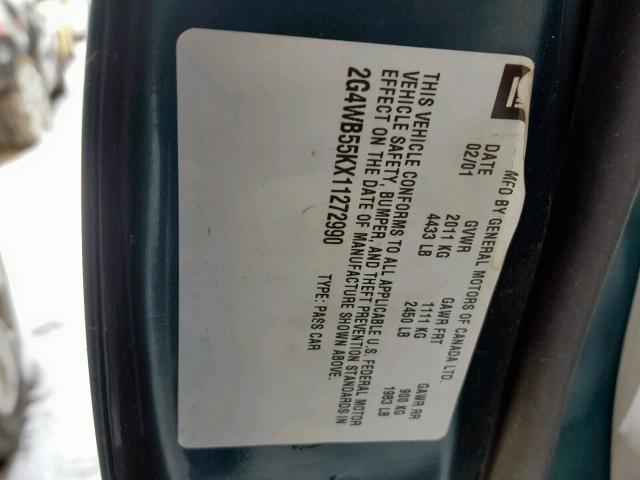 2G4WB55KX11272990 - 2001 BUICK REGAL LS GREEN photo 10