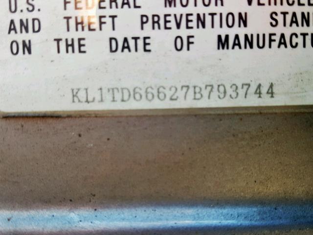 KL1TD66627B793744 - 2007 CHEVROLET AVEO BASE Сұр фото 10