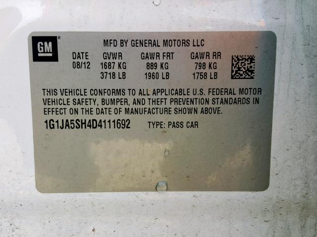 1G1JA5SH4D4111692 - 2013 CHEVROLET SONIC LS WHITE photo 10