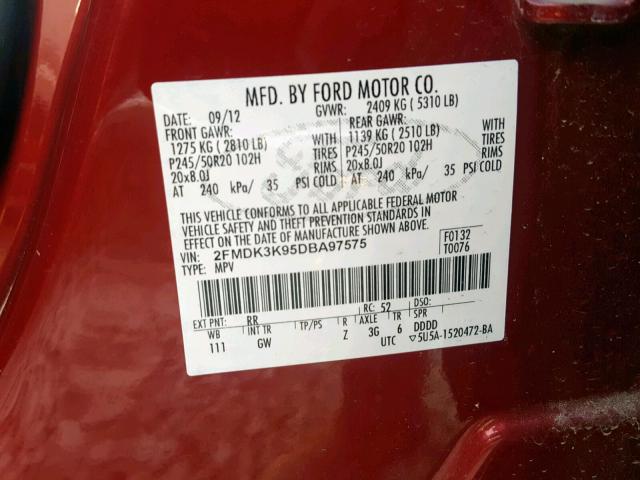 2FMDK3K95DBA97575 - 2013 FORD EDGE LIMIT BURGUNDY photo 11