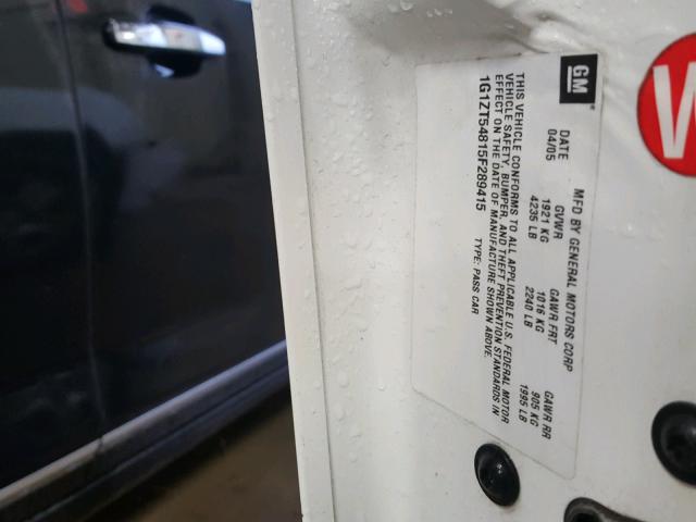 1G1ZT54815F289415 - 2005 CHEVROLET MALIBU LS Ақ фото 10