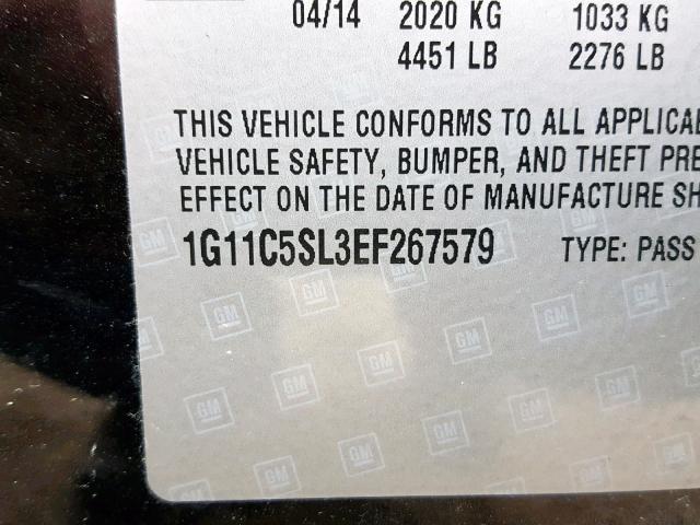 1G11C5SL3EF267579 - 2014 CHEVROLET MALIBU 1LT შავი ფოტო 10