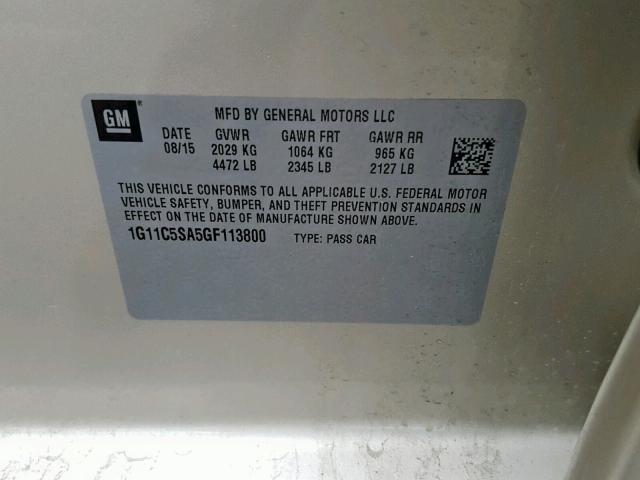 1G11C5SA5GF113800 - 2016 CHEVROLET MALIBU LIM 金色 照片 10