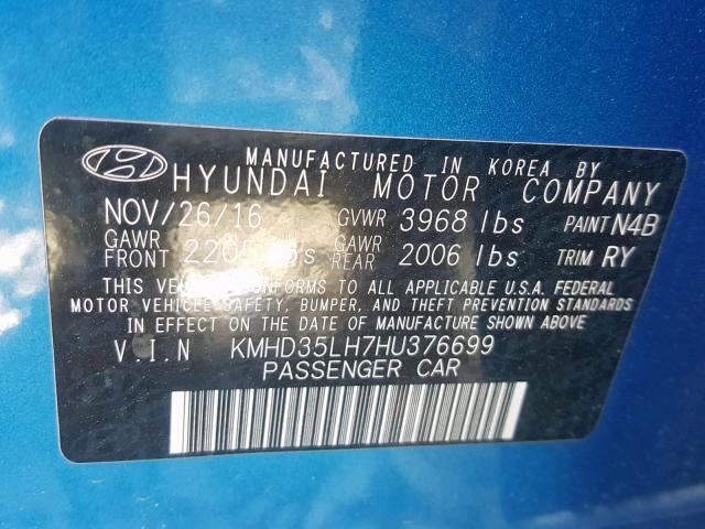 KMHD35LH7HU376699 - 2017 HYUNDAI ELANTRA GT BLUE photo 10