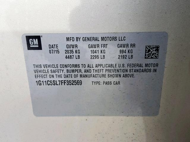 1G11C5SL7FF352569 - 2015 CHEVROLET MALIBU 1LT BEIGE photo 10