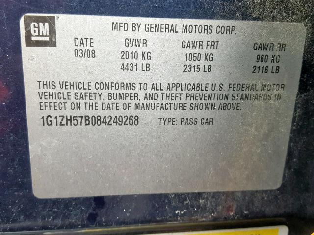 1G1ZH57B084249268 - 2008 CHEVROLET MALIBU 1LT 蓝色 照片 10