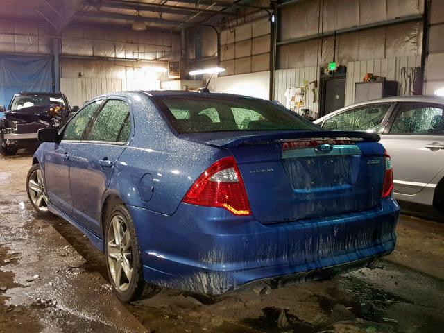 3FAHP0KC0AR273596 - 2010 FORD FUSION SPO BLUE photo 3