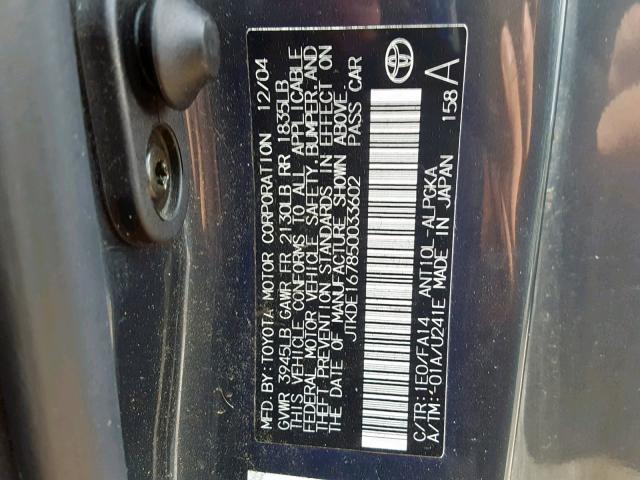 JTKDE167850033602 - 2005 TOYOTA SCION TC Grafit foto 10