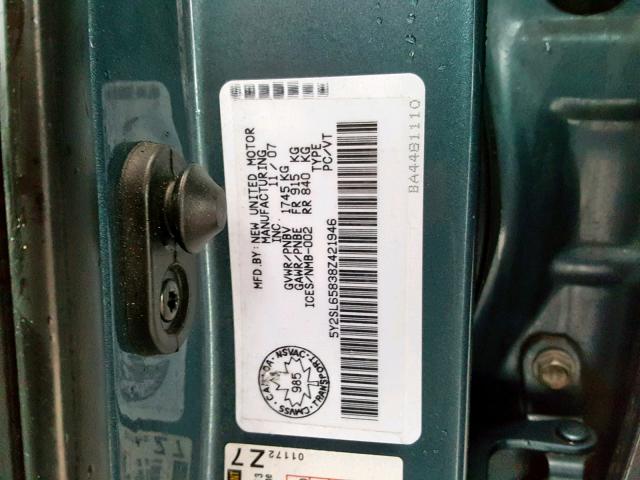 5Y2SL65838Z421946 - 2008 PONTIAC VIBE TEAL photo 10