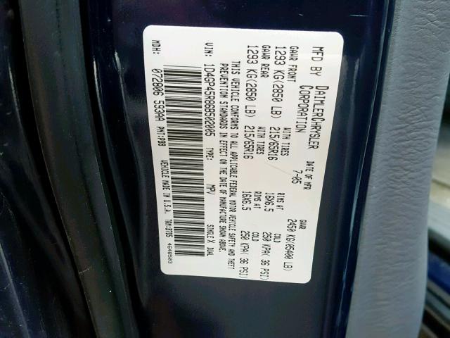 1D4GP45R86B502005 - 2006 DODGE CARAVAN SX BLUE photo 10