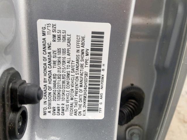 2HKRM3H34GH507587 - 2016 HONDA CR-V LX SILVER photo 10