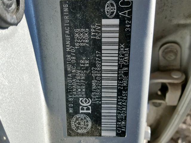 2T1BR32E08C882717 - 2008 TOYOTA COROLLA CE SILVER photo 10